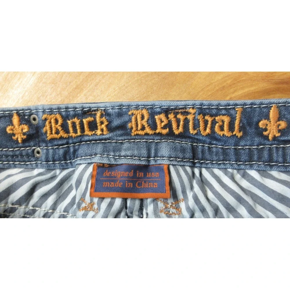 ROCK REVIVAL‎ Nancy Bootcut Jeans Womens 30 Blue Denim Fleur-de-lis Rhinestone